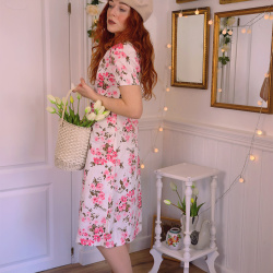 White Pink Floral 70's Mini | S