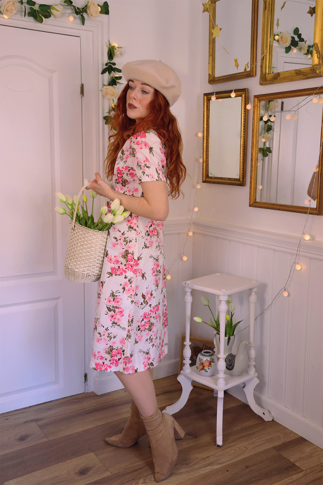 White Pink Floral 70's Mini | S