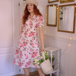 White Pink Floral 70's Mini | S