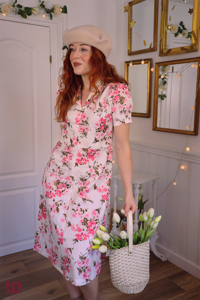 White Pink Floral 70's Mini | S