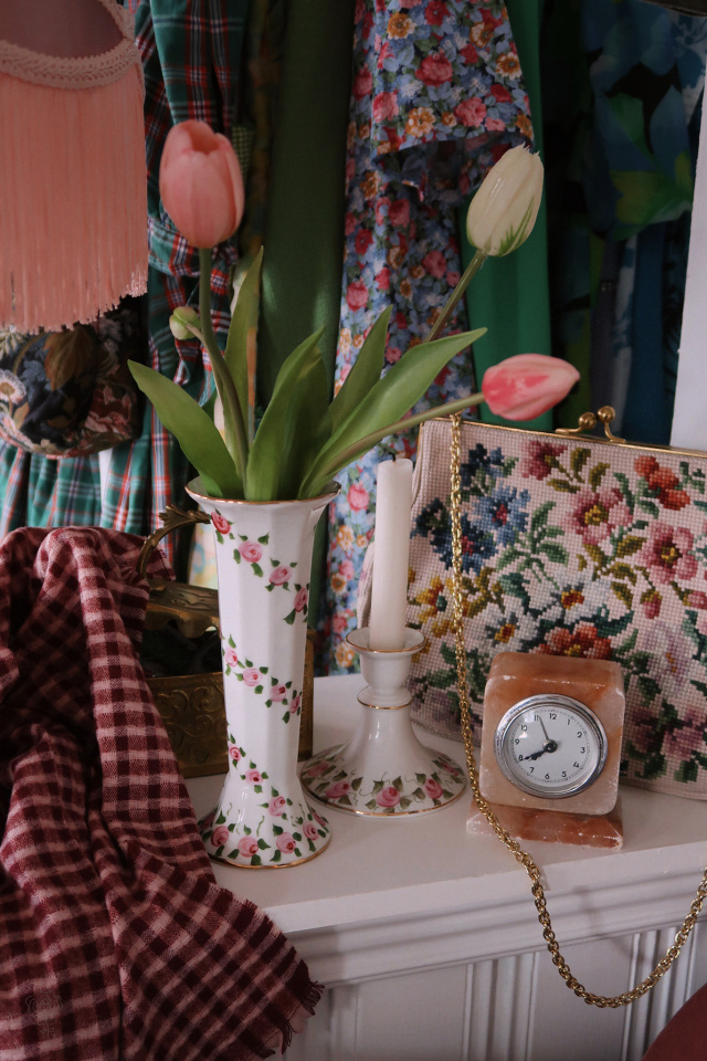 Handpainted Rose Vase &amp; Candle Holder 