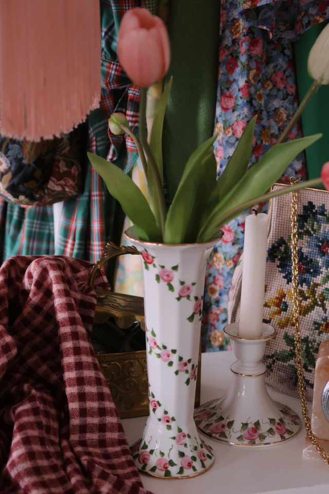 Handpainted Rose Vase &amp; Candle Holder 