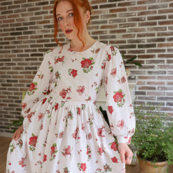 Rita's Red Floral Remade Vintage Dress | S