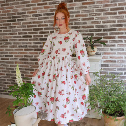 Rita's Red Floral Remade Vintage Dress | S