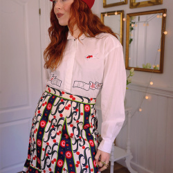 White Red Floral Retro Skirt | M
