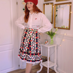 White Red Floral Retro Skirt | M