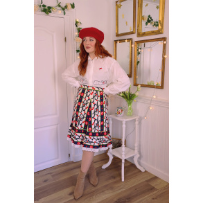 White Red Floral Retro Skirt | M