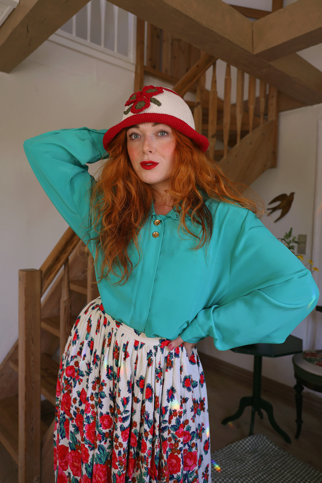 Red Rose Floral Vintage Skirt | S