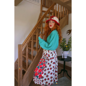 Red Rose Floral Vintage Skirt | S