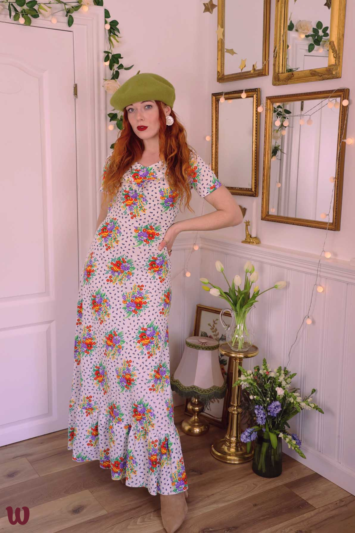 White Purple Orange Floral 70 s Maxi Dress S Catalog Bohemian Wonders