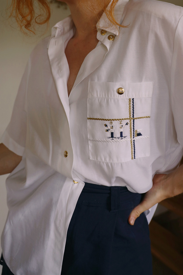 White Sailor Inspired Vintage Top | L