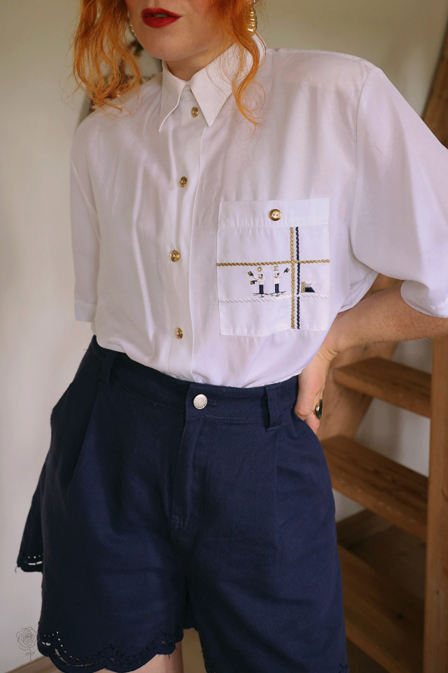 White Sailor Inspired Vintage Top | L