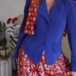 Bright Blue Velvet Vintage Blazer | S