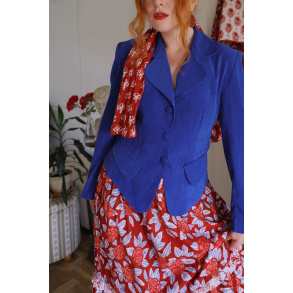 Bright Blue Velvet Vintage Blazer | S