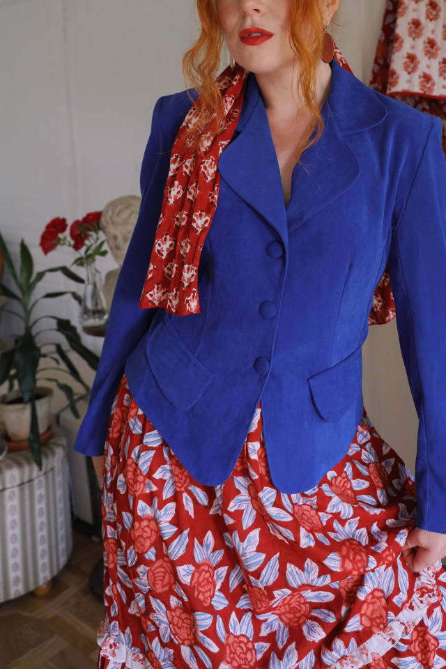 Bright Blue Velvet Vintage Blazer | S
