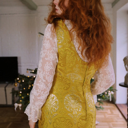 Yellow Golden Brocade 70's Vintage Gown | M