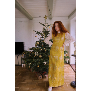 Yellow Golden Brocade 70's Vintage Gown | M