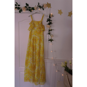 Yellow Floral 70's Maxi Dress | XS