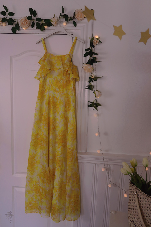 Yellow Floral 70's Maxi Dress | XS
