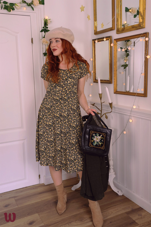 Yellow Floral 90's Vintage Dress | S
