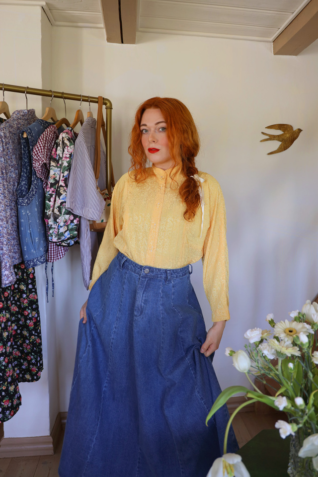 Yellow Pattern Vintage Blouse | S