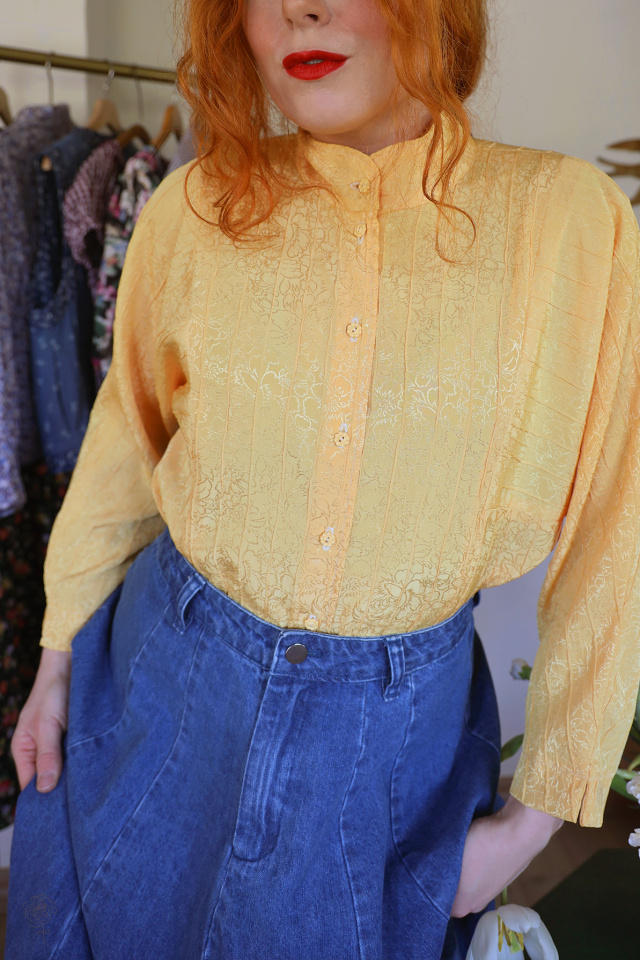 Yellow Pattern Vintage Blouse | S