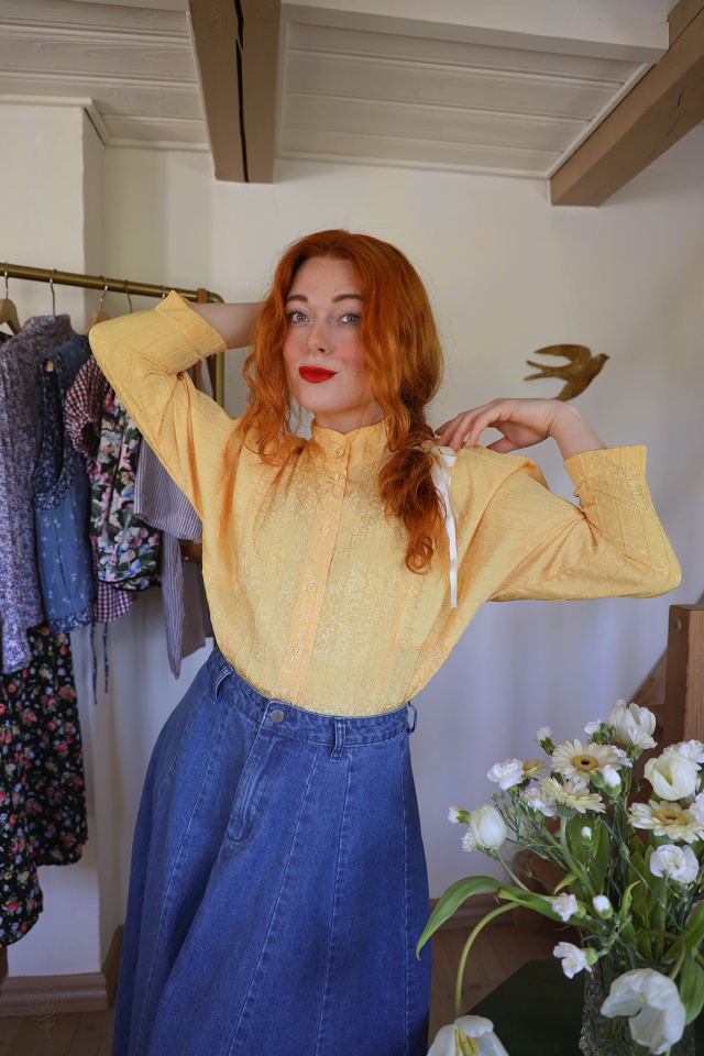 Yellow Pattern Vintage Blouse | S