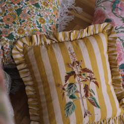 Camille Yellow Striped Botanical Pillow Cover