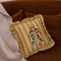 Camille Yellow Striped Botanical Pillow Cover