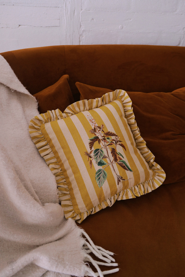 Camille Yellow Striped Botanical Pillow Cover