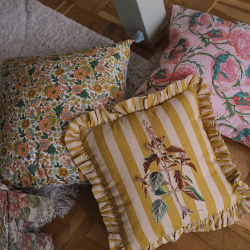 Camille Yellow Striped Botanical Pillow Cover