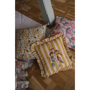 Camille Yellow Striped Botanical Pillow Cover