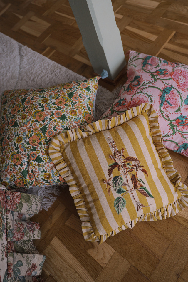 Camille Yellow Striped Botanical Pillow Cover